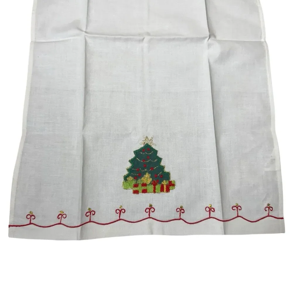Vintage Lillian Vernon Christmas Tree Applique Tea Towels Set of 2 Guest Hand
